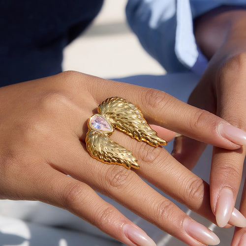 Classic White Zircon Wings Opening Ring