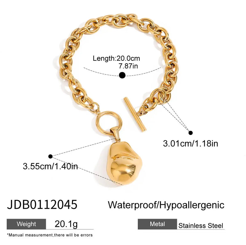 KIKA Minimalist Alien Steel Ball Pendant Bracelet Stainless Steel Cross Chain OT Buckle Bracelet Stackable Women's Jewelry