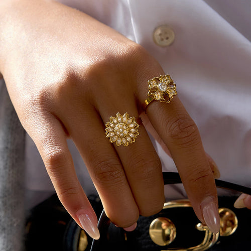 Classic White Rhinestone Zircon Flowers Open Ring