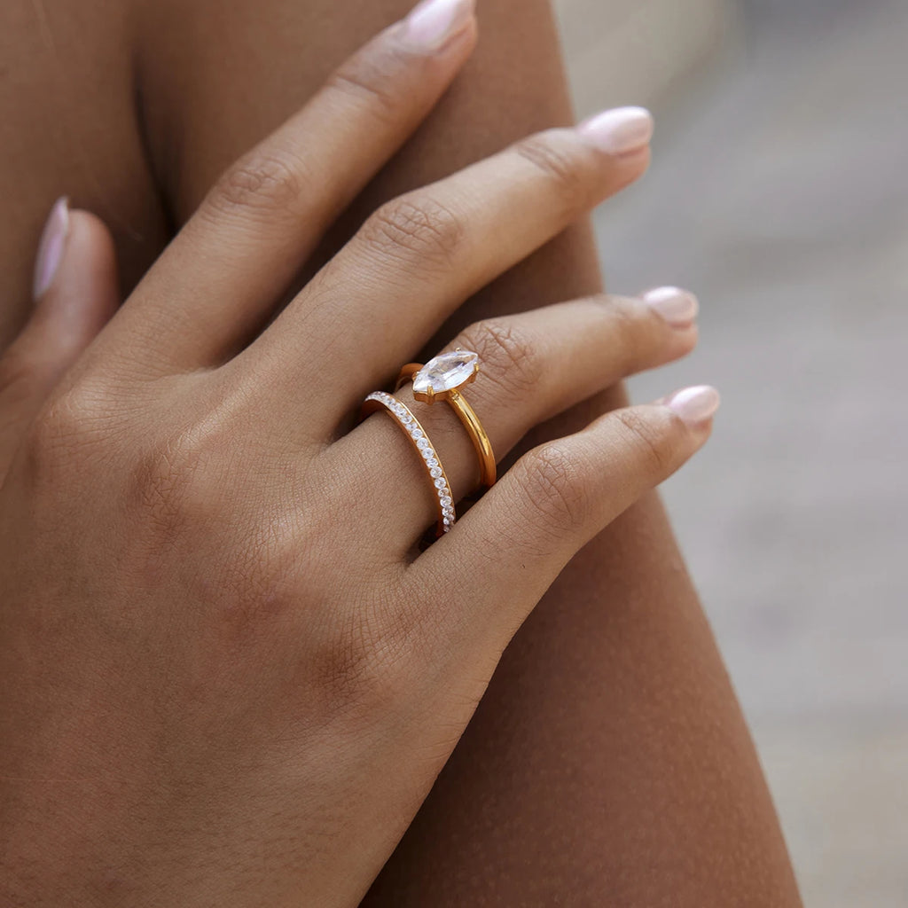Kika Delicate Geometric Zircon Stackable Rings Minimalist 18K Gold PVD Plated Stainless Steel 316L