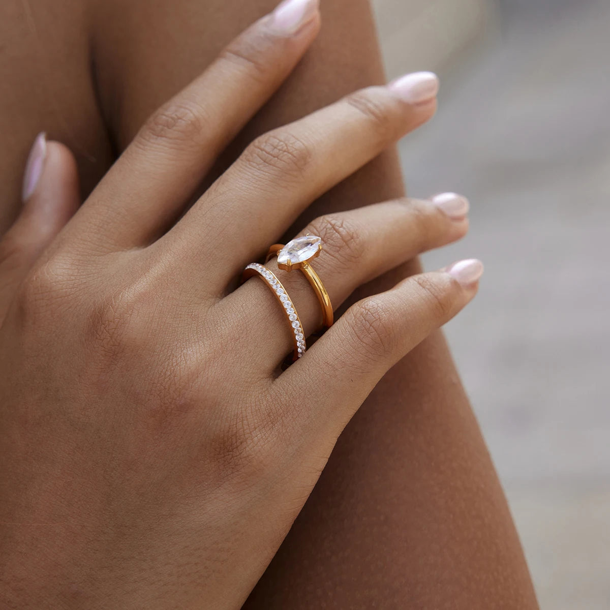 Kika Delicate Geometric Zircon Stackable Rings Minimalist 18K Gold PVD Plated Stainless Steel 316L