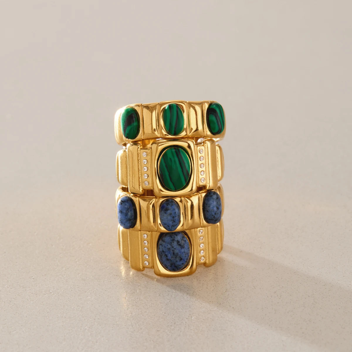 KIKA Lapis Lazuli Malachite Natural Stone Open Rings For Women 18K Gold PVD Plated Stainless Steel Rings Fashion Jewelry Gift