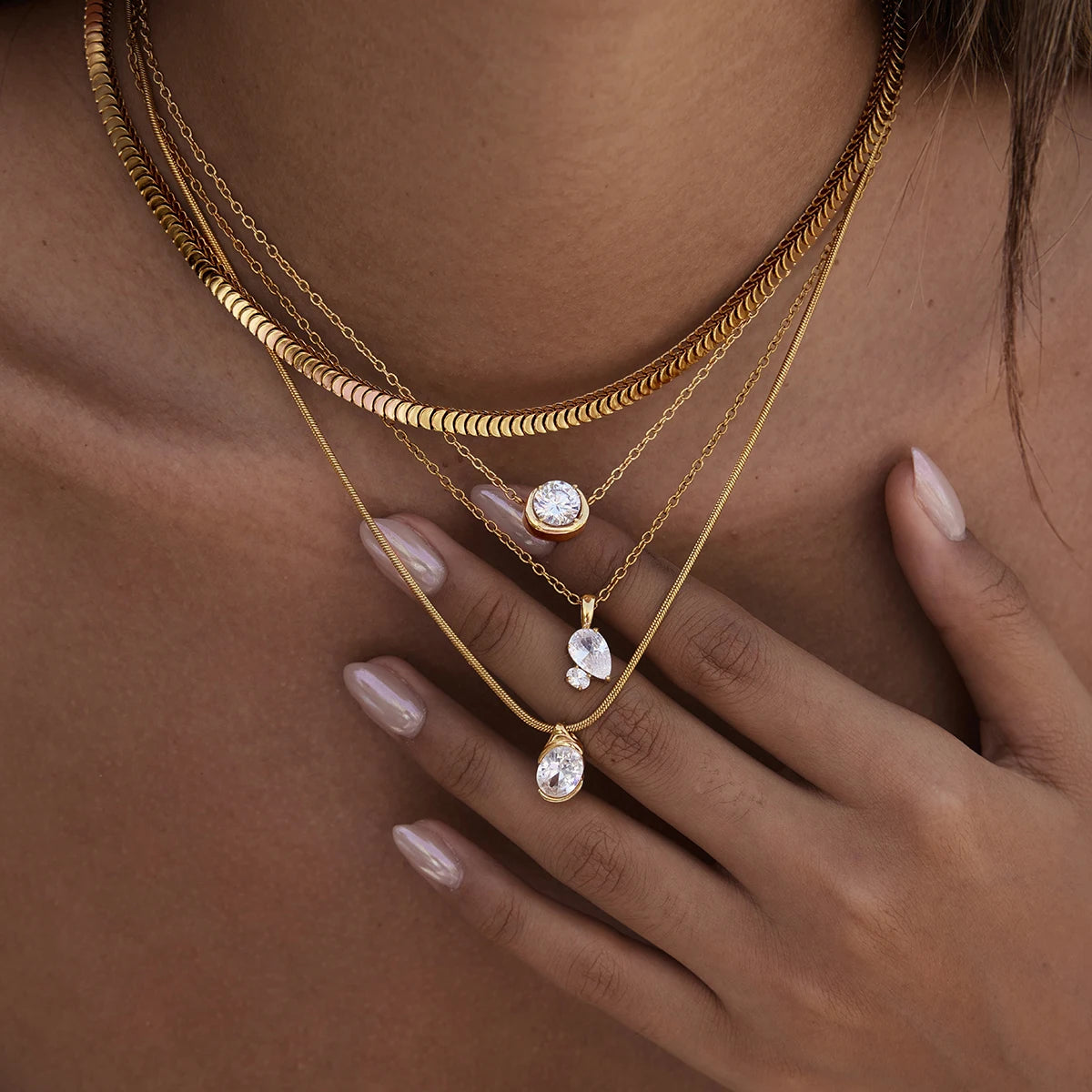 Kika  Classic Geometric Zircon Pendant Necklace Gold PVD Plated Stainless Steel 316L