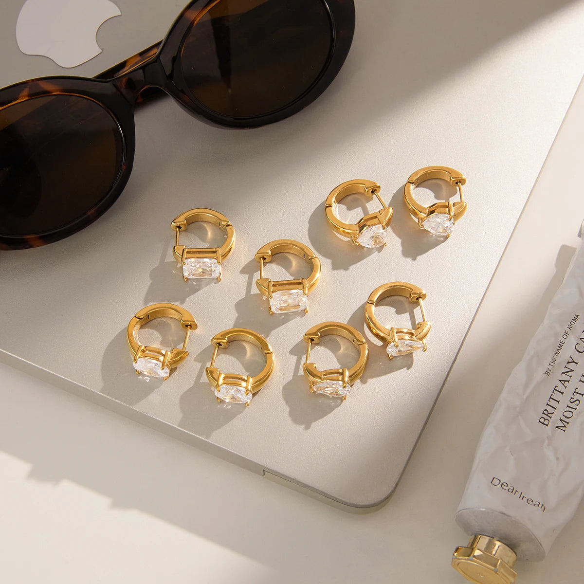 KIKA Classic Gold Color White Zircon U-shaped Earring Women 18K PVD Plated Stainless Steel 316L Earrings