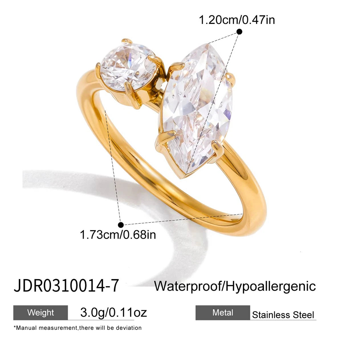 Water Droplet Shapedwhite Double Zircon Rings