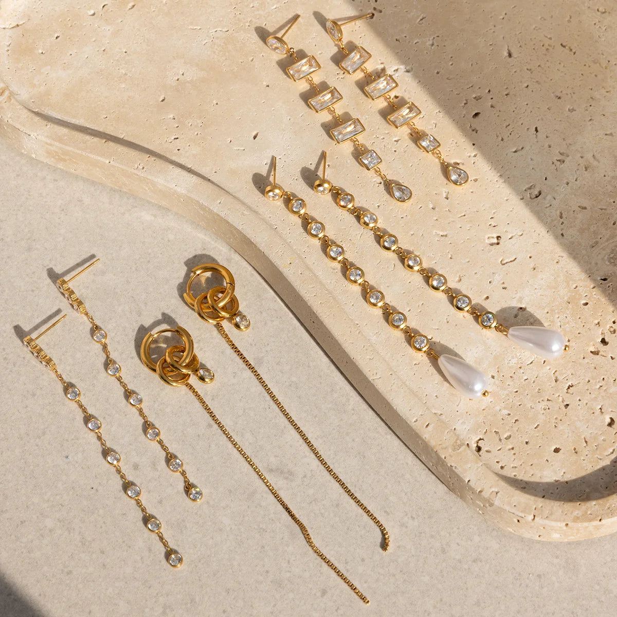 KIKA Delicate Zircon Long Drop Earring 18K Gold PVD Plated Stainless Steel 316L
