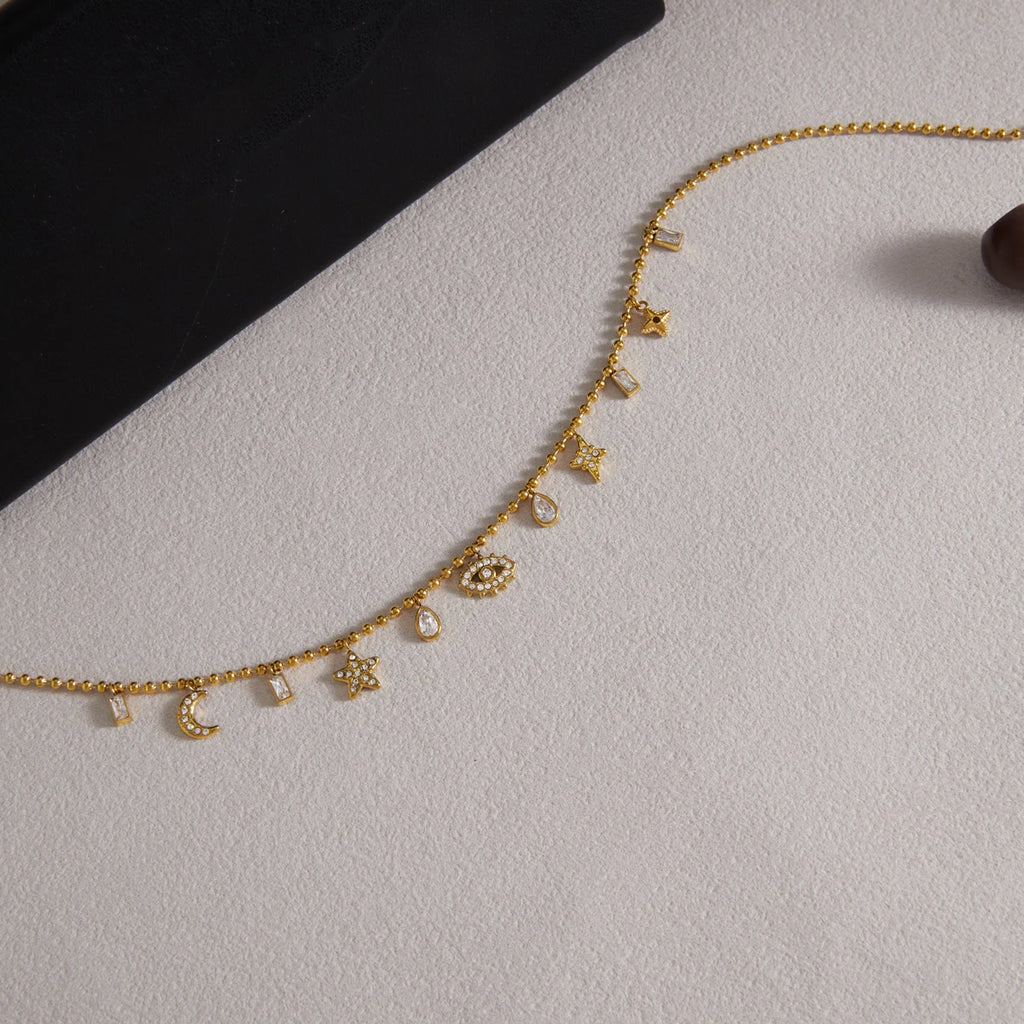 Kika Classic Moon Star Eye Pendant Necklace