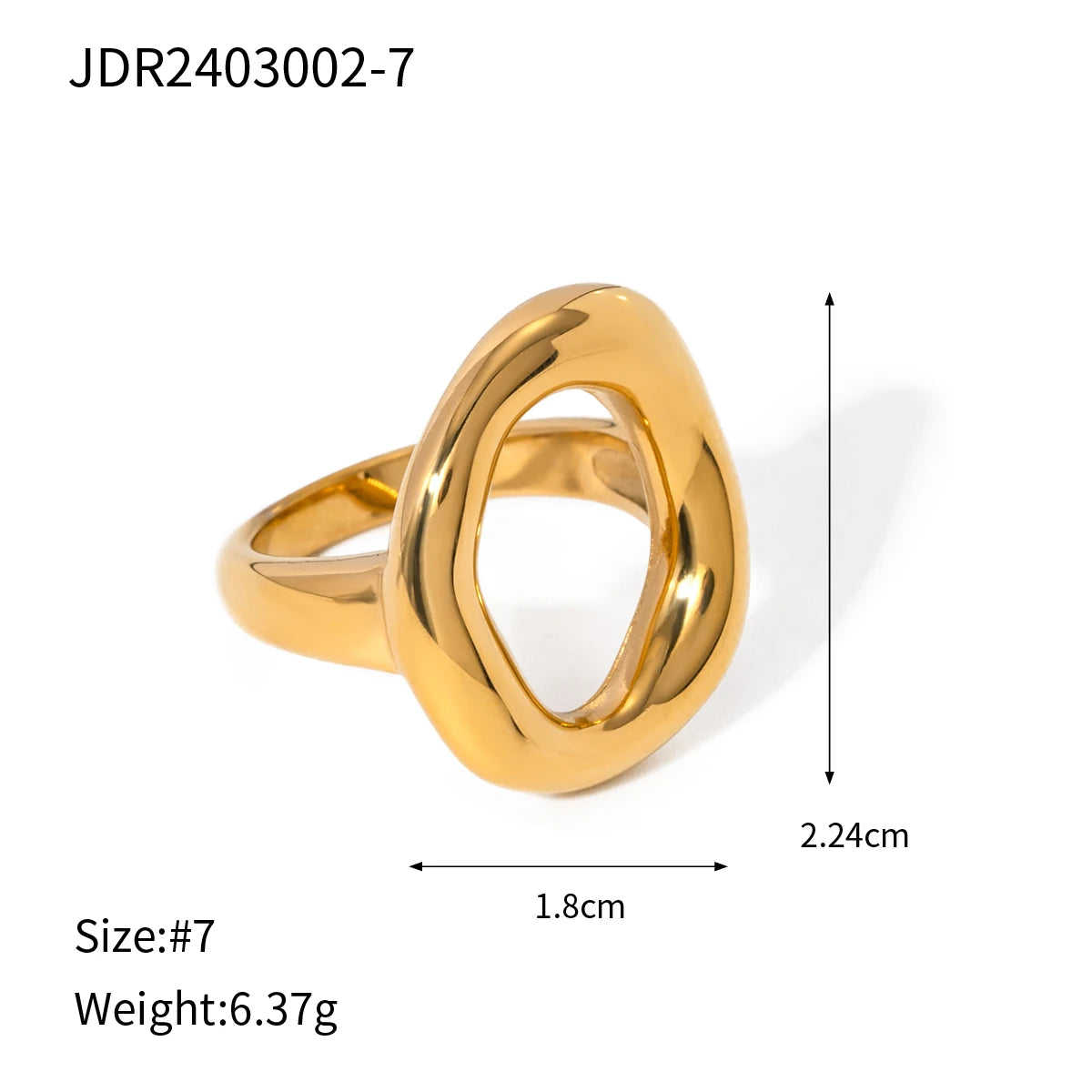 KIKA Fashion Trend PVD Plated Stainless Steel 316L Circular Hollow Ring Asymmetrical Pleated Stackable Ring Women's Jewe