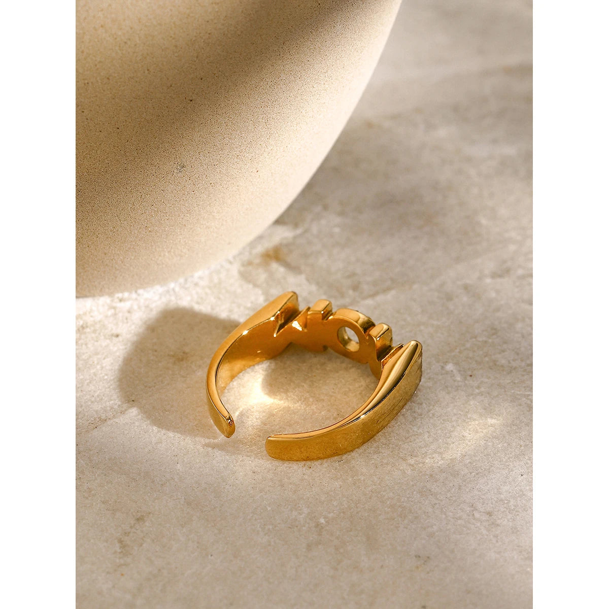 Kika Minimalist Stainless Steel Letters Texture Ring Gold Color Waterproof