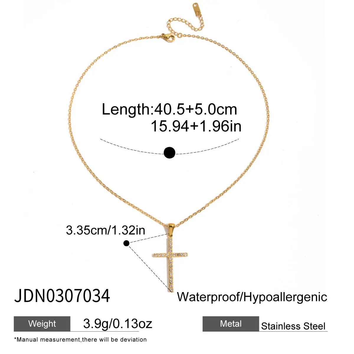 Kika Classic Fashion 18K Gold Color Plated Inlay White Zircon Cross Pendant Necklace
