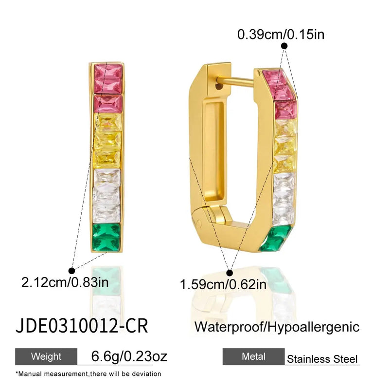 KIKA Delicate Colored Zircon U-Shaped Hoop Earrings PVD Plated Stainless Steel 316L