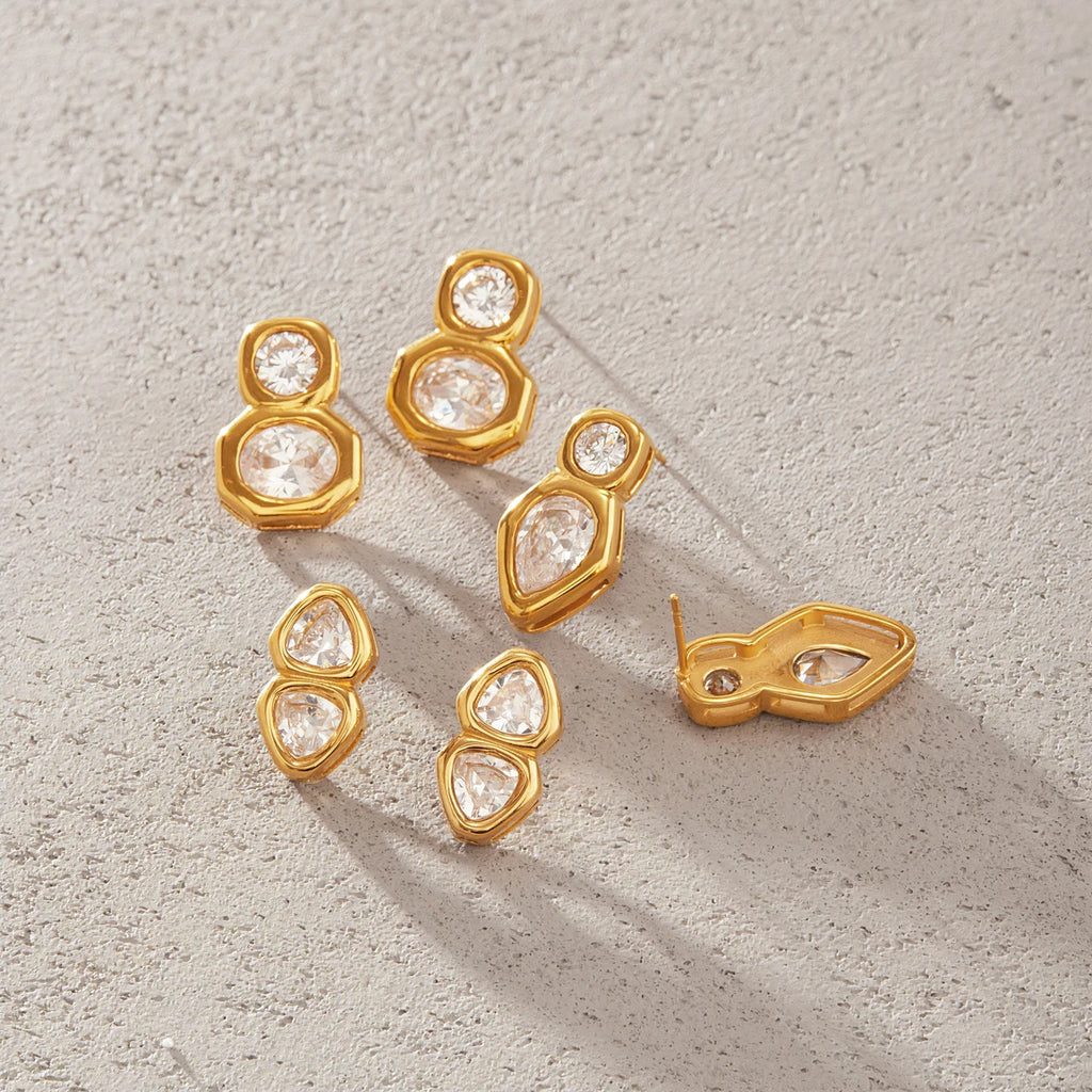 KIKA Luxury Geometric Zircon Stud Earrings PVD Plated Stainless Steel316L