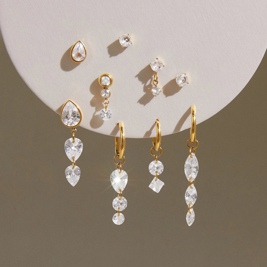 Kika 3 Pcs/Set Delicate Zircon Earrings For Women Minimalist 18K Gold PVD Plated Stainless Steel 316L