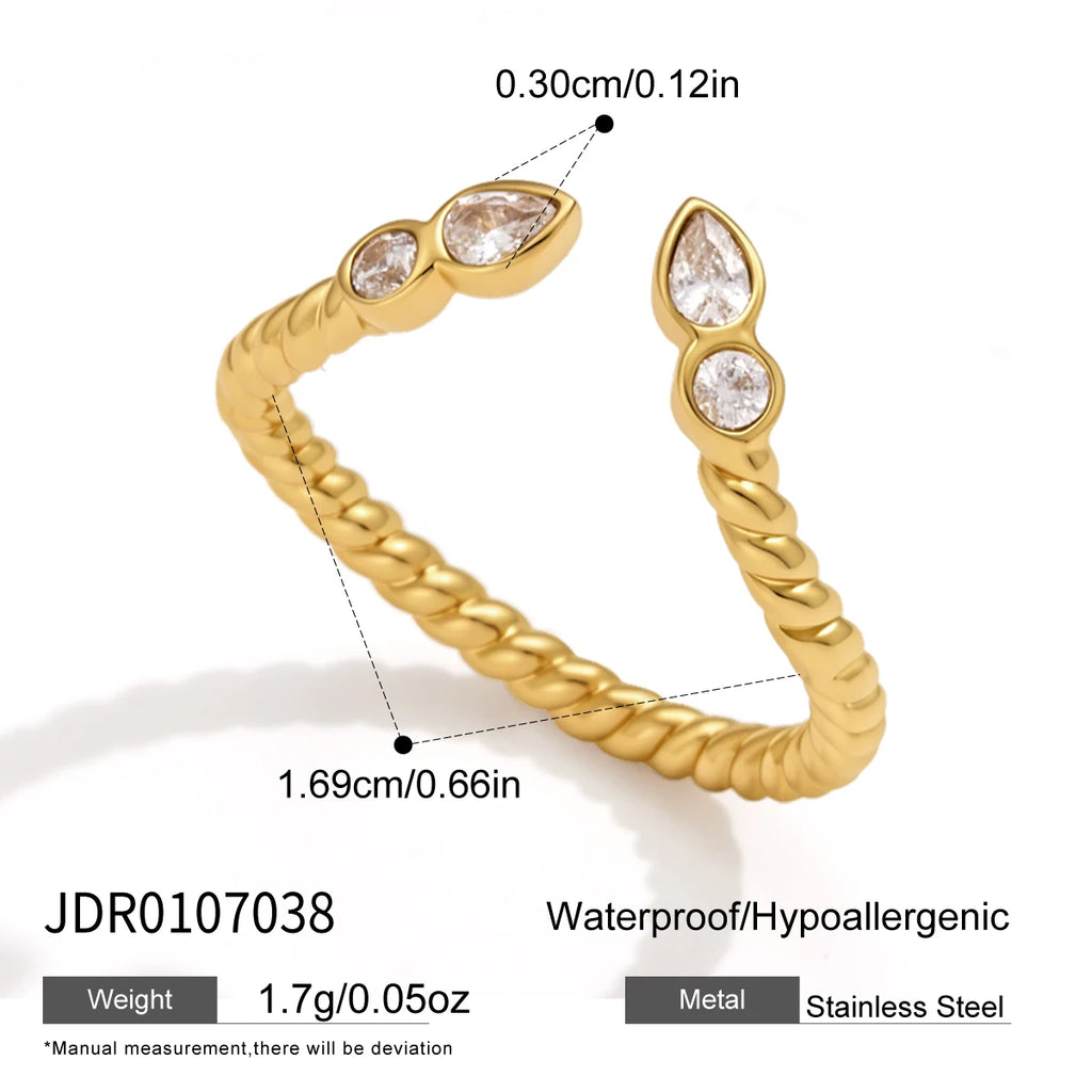 KIKA Delicate Geometric Zircon Stackable Rings For Women Minimalist 18K Gold Plated Stainless Steel 316L