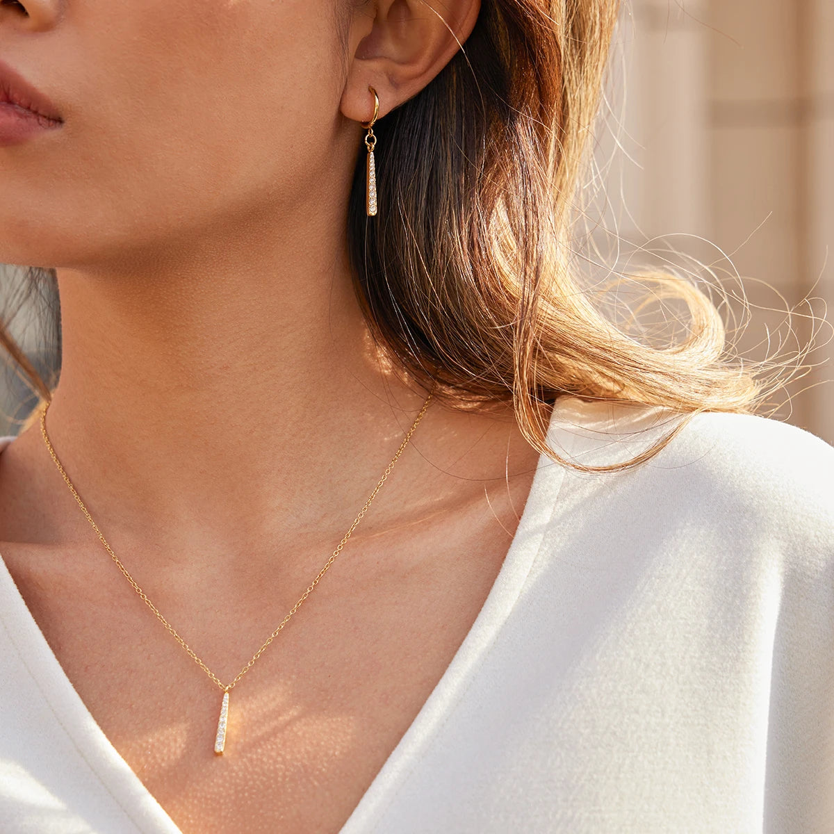 Kika Classic 18K Plated Gold Color Stainless Steel Water Droplet Shaped Pendant Necklace