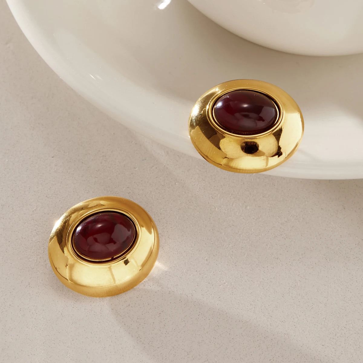KIKA Classic Red Resin Stud Earrings  18K Gold PVD Plated Stainless Steel 316L