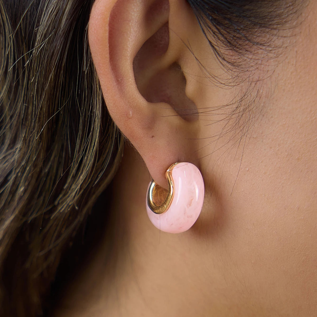 Kika Summer Blue Pink Colorful Resin Irregular C-ring Earrings