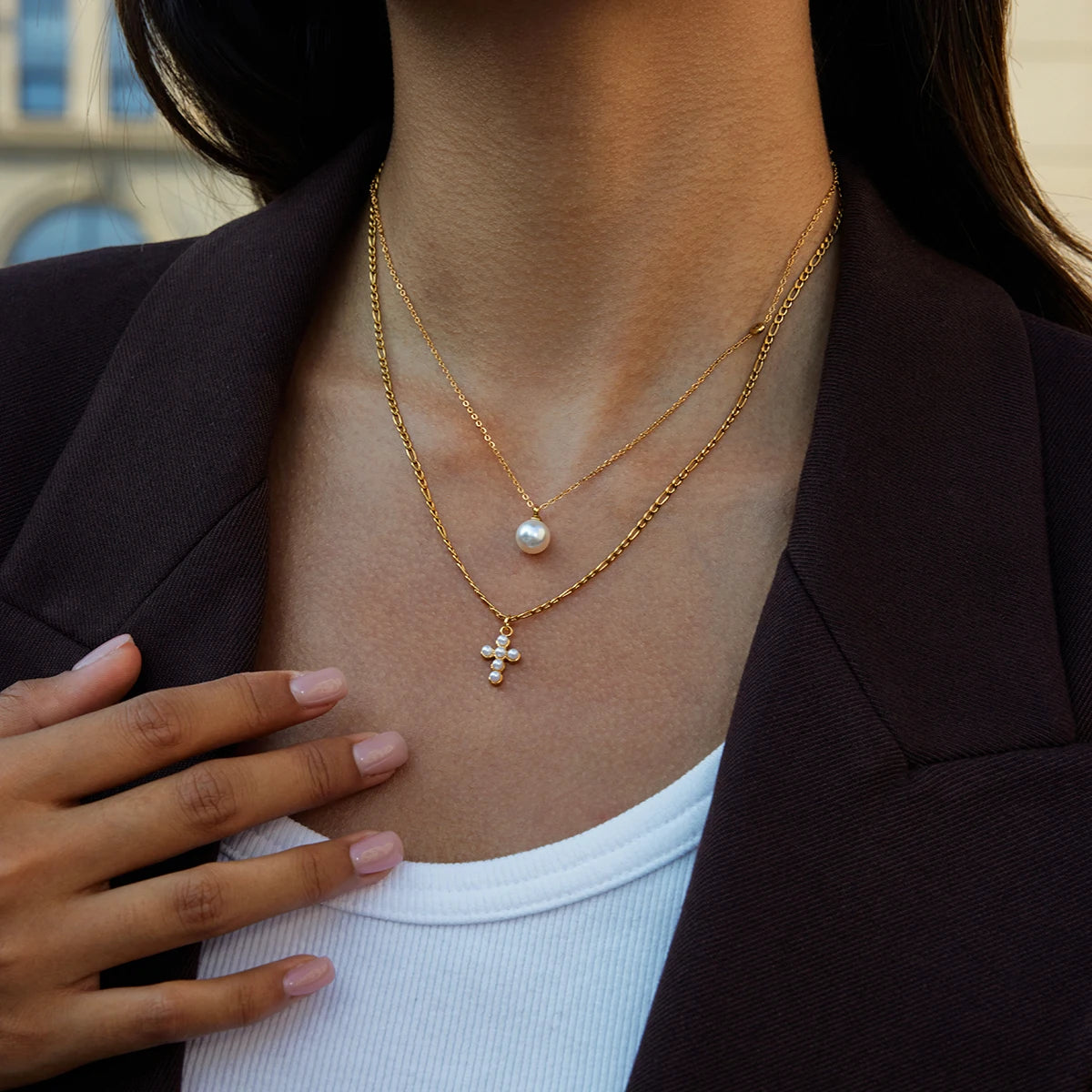 Kika Elegant Pearl Pendant Necklace White Round Zircon
