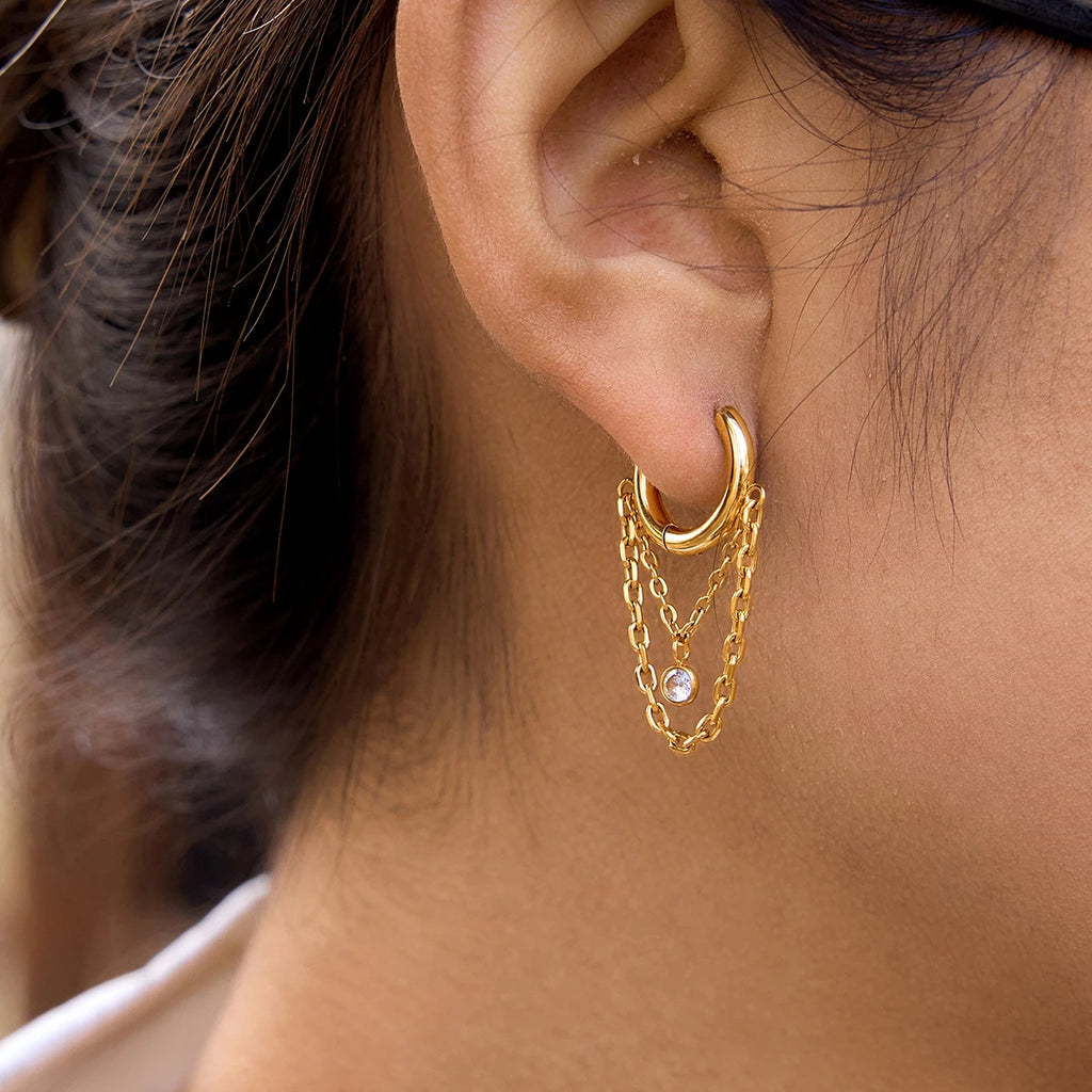 Kika Delicate Zircon Earrings Minimalist 18K Gold PVD Plated Stainless Steel Chains 316L
