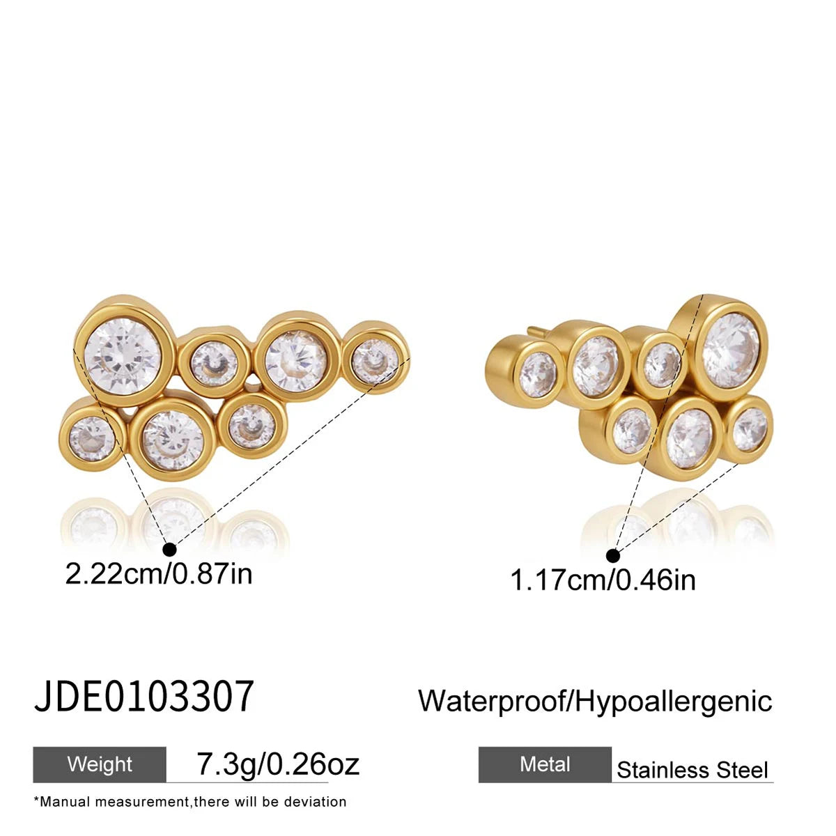 Kika Round Zircon Geometric Stud Earrings Gold PVD Plated Stainless Steel 316L
