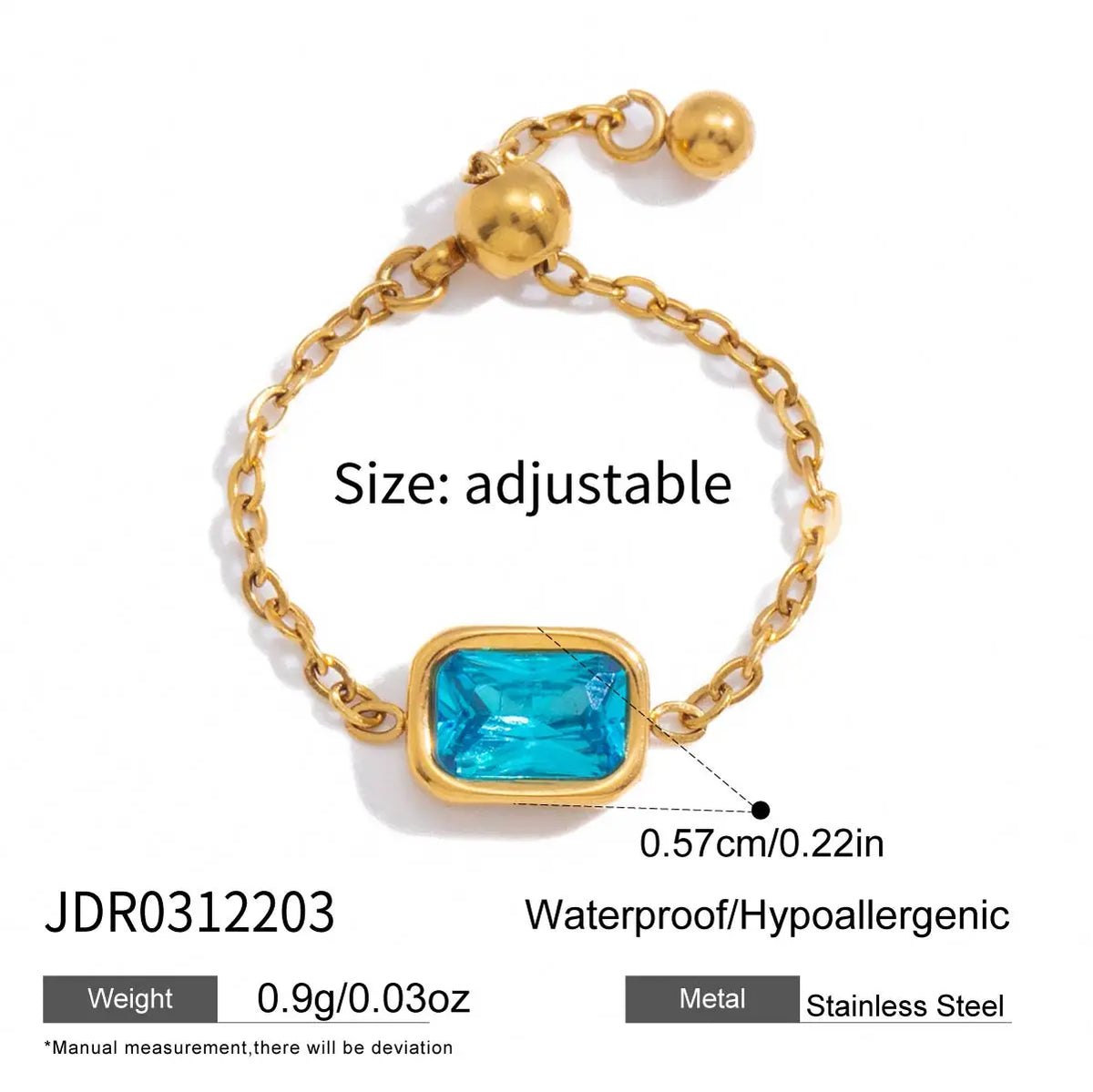 Geometric Colored Zircon Ring With Draw-Out Adjustable Design