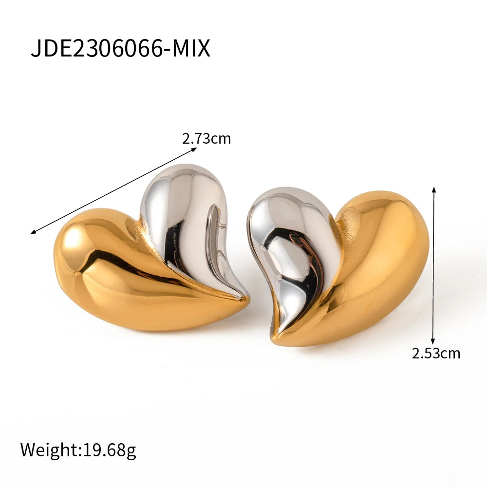 Kika 4pcs Two tone Love Earrings Texture Bracelet Color blocked Necklace Chain Women's Jewelry Gift for Her