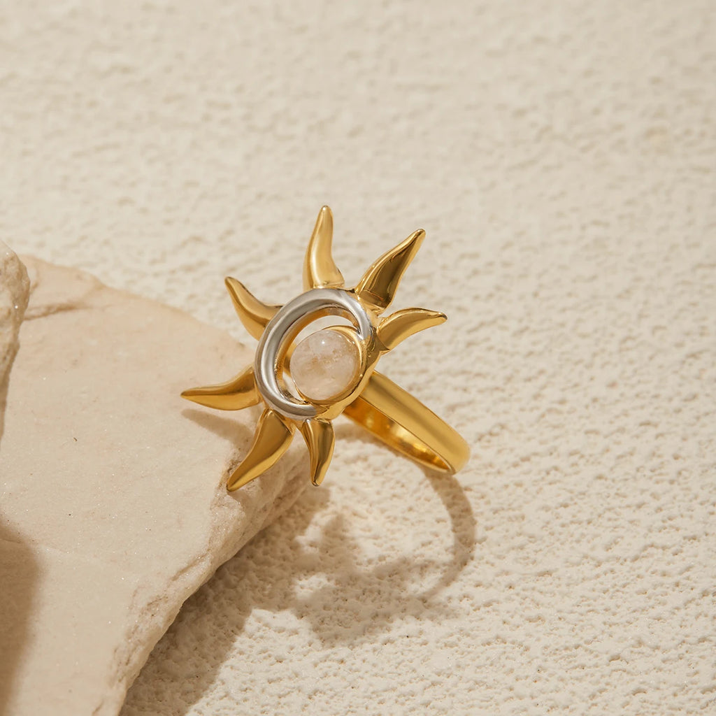 Two-Tone Moonstone Sun Ring