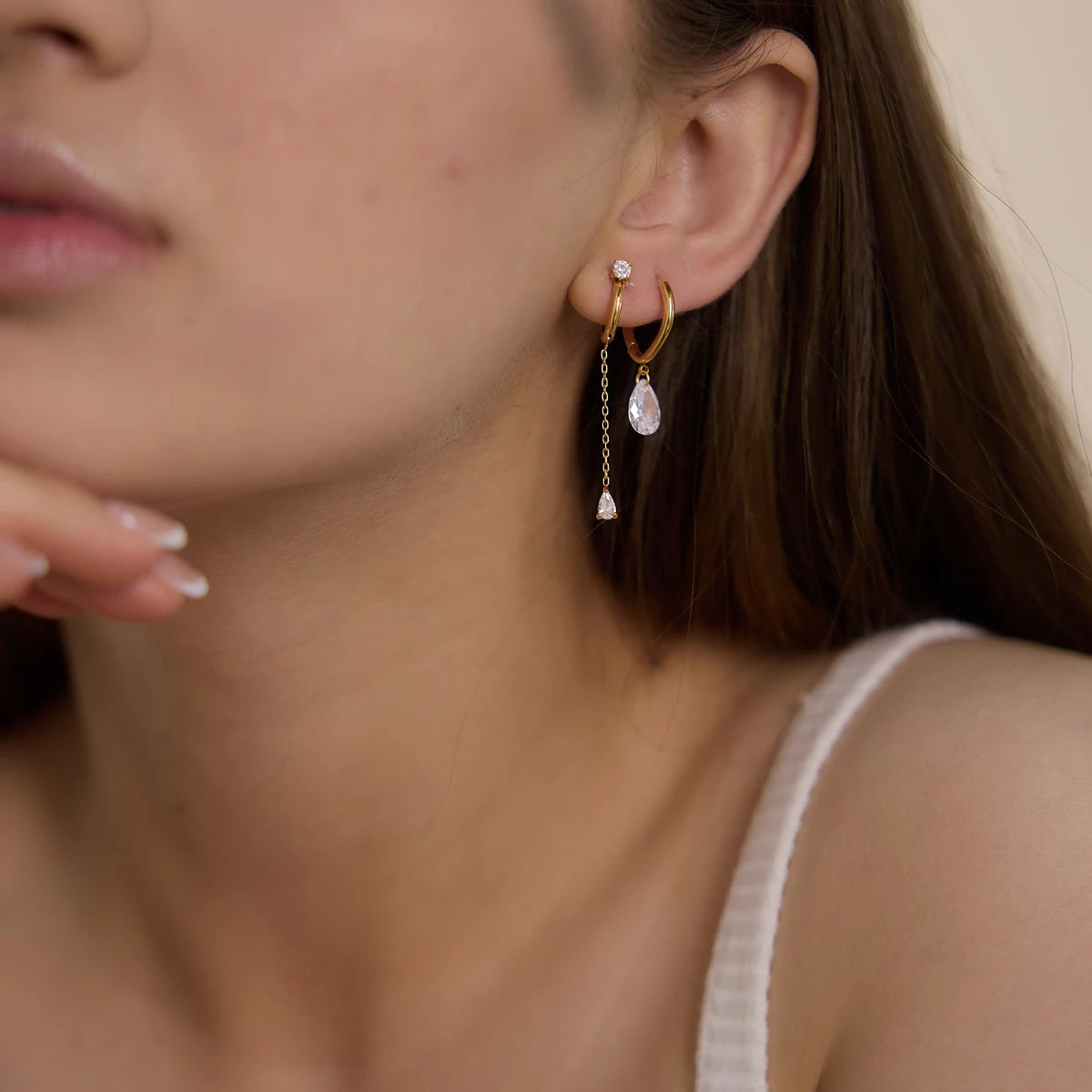 KIKA Classic Water Drop Zircon EarringsPVD Gold Plated Stainless Steel 316L