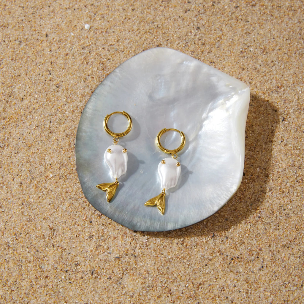 KIKA Delicate Fish Pendant Earrings  PVD Gold Plated Stainless Steel 316L