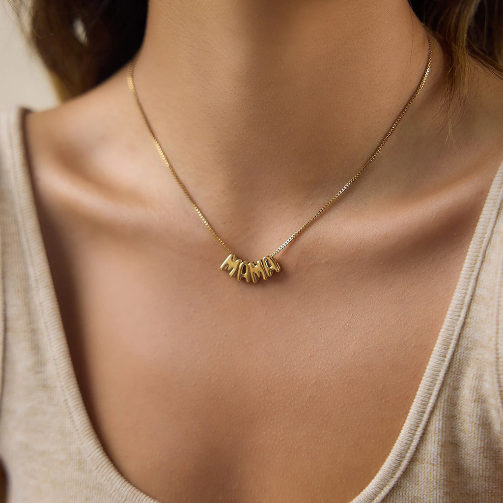 Kika Delicate Gold Color Bubble Letter Mama Mother'S Day Necklace ñ
