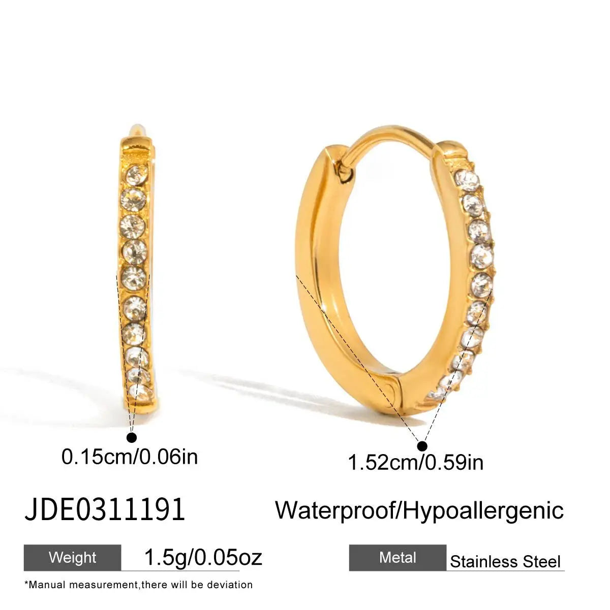 Kika Classic Full Crystal Clip Earrings For Women Minimalist 18K Gold PVD Plated Stainless Steel 316L