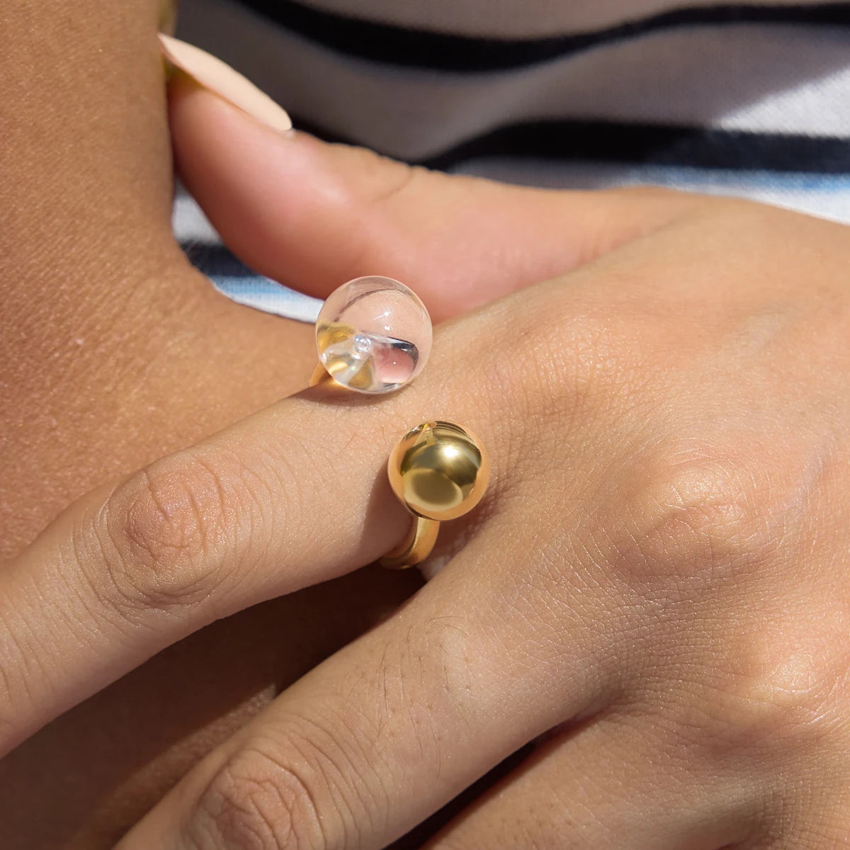Kika Punk White Resin Ball Open Rings Minimalist 18K Gold PVD Plated Stainless Steel 316L