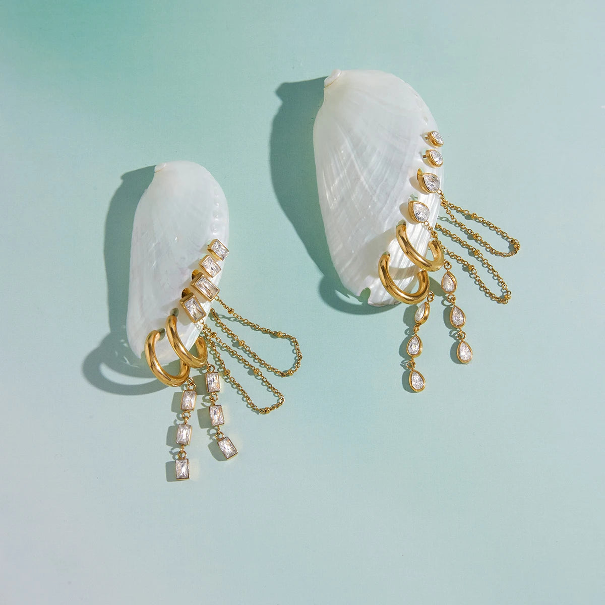 3 Pairs Geometric Water Droplet Rhinestone Earrings