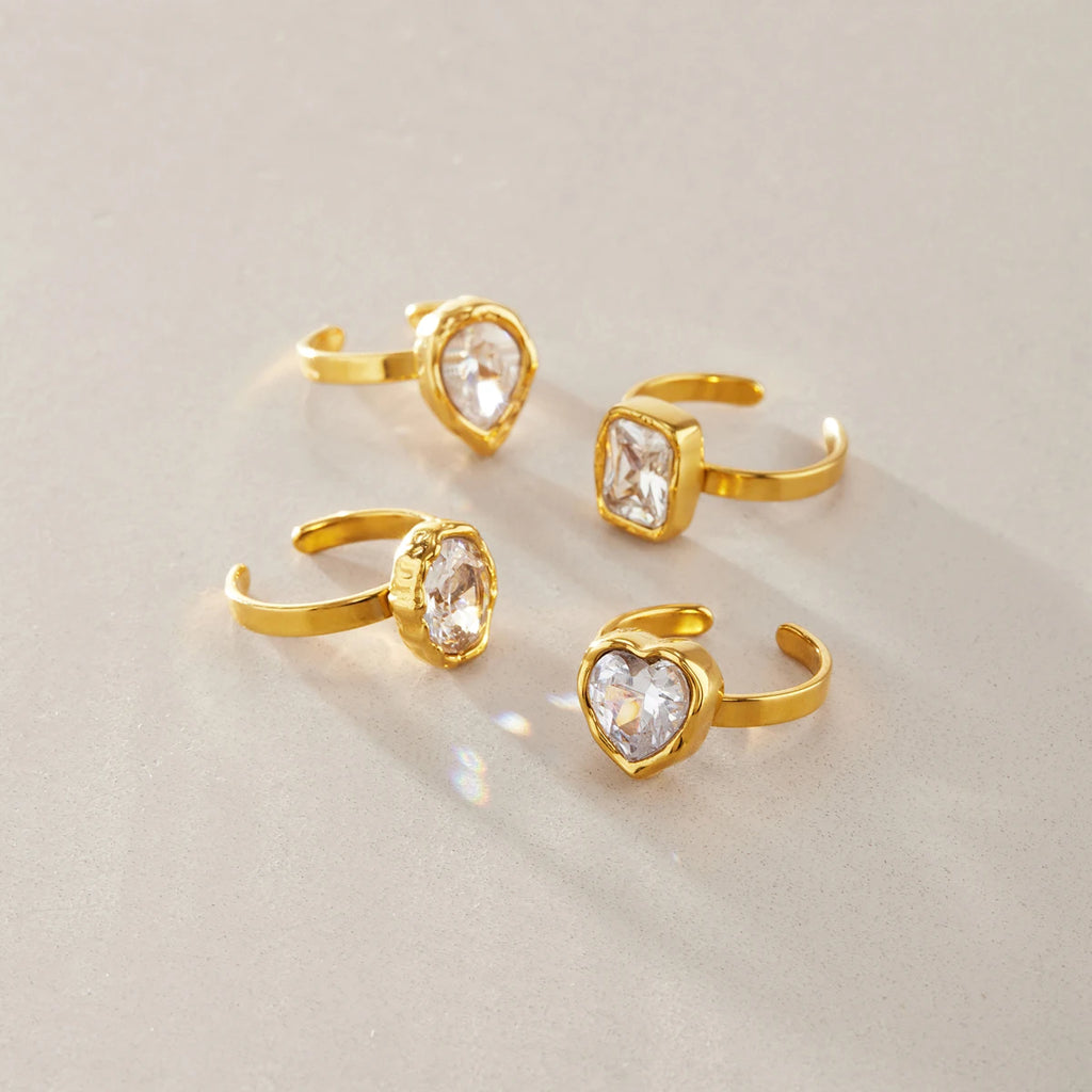KIKA Delicate Geometric Cubic Zirconia Open Rings 18K Gold Plated Stainless Steel 316L