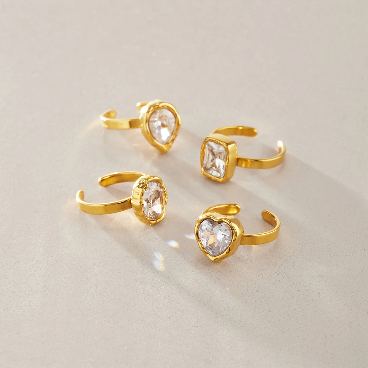 KIKA Delicate Geometric Cubic Zirconia Open Rings 18K Gold Plated Stainless Steel 316L