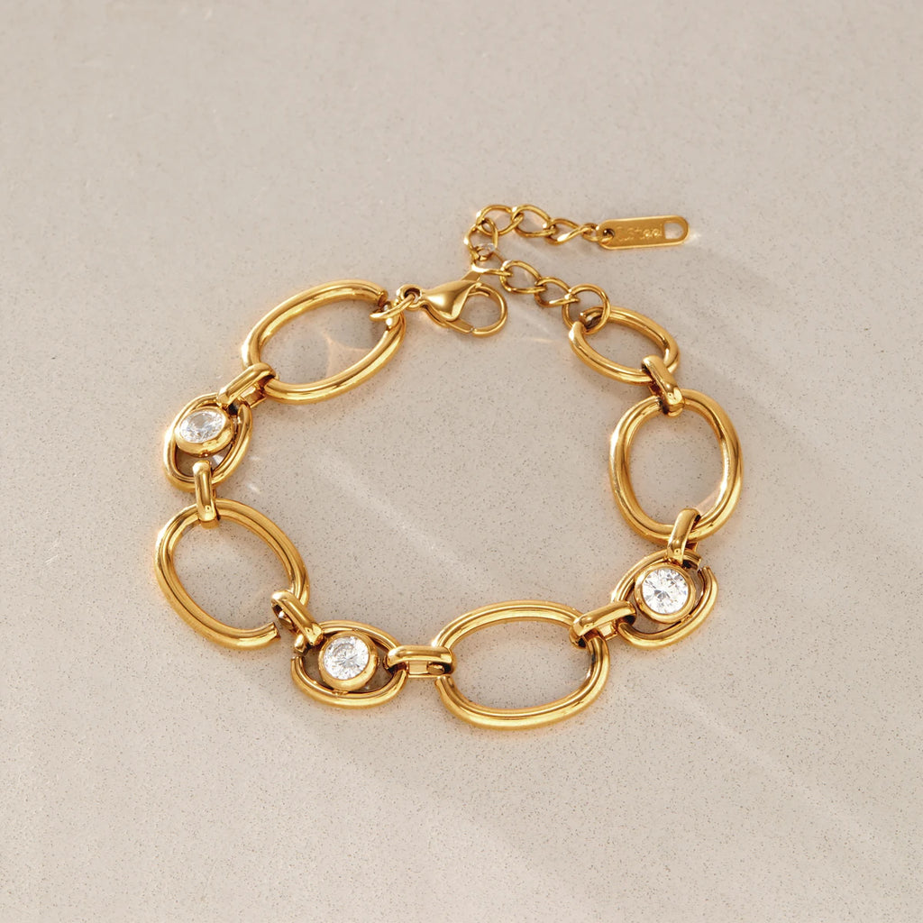 KIKA Classic Zircon Hollow Chain Bracelet For Women Minimalist 18K Gold Plated Stainless Steel Bracelet Fashion Jewelry Gift