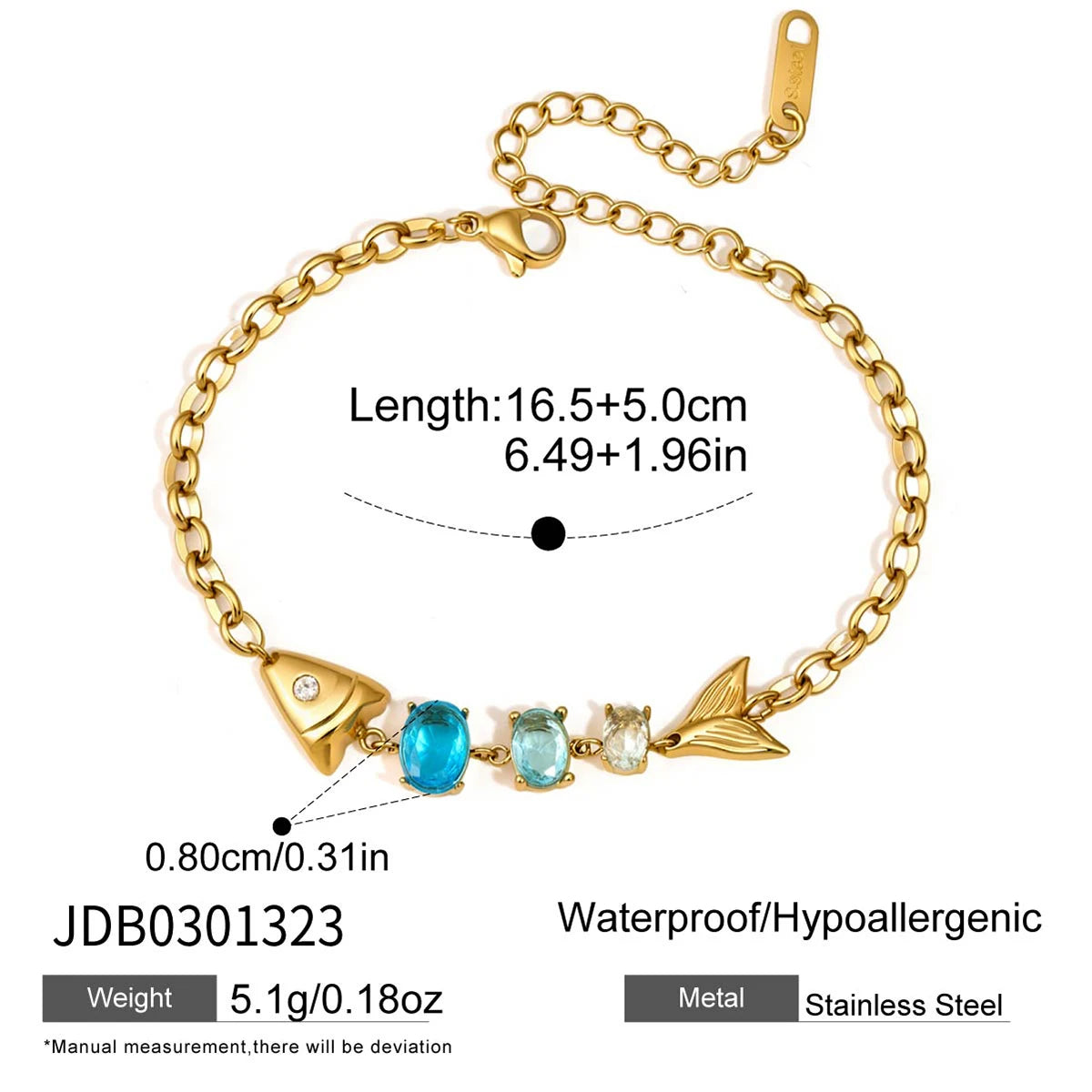 Kika Shiny Blue Gradient Fish Egg Shaped Zircon Bracelet