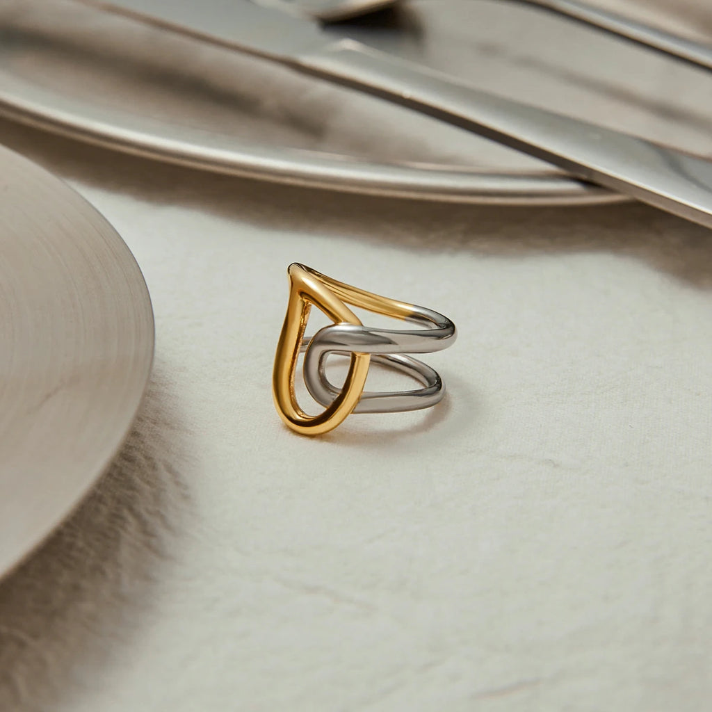 KIKA Minimalist Two Tone Irregular Wrapped Ring PVD Plated Stainless Steel