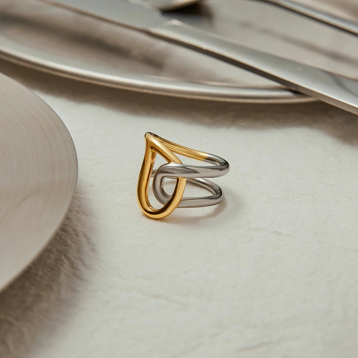 KIKA Minimalist Two Tone Irregular Wrapped Ring PVD Plated Stainless Steel