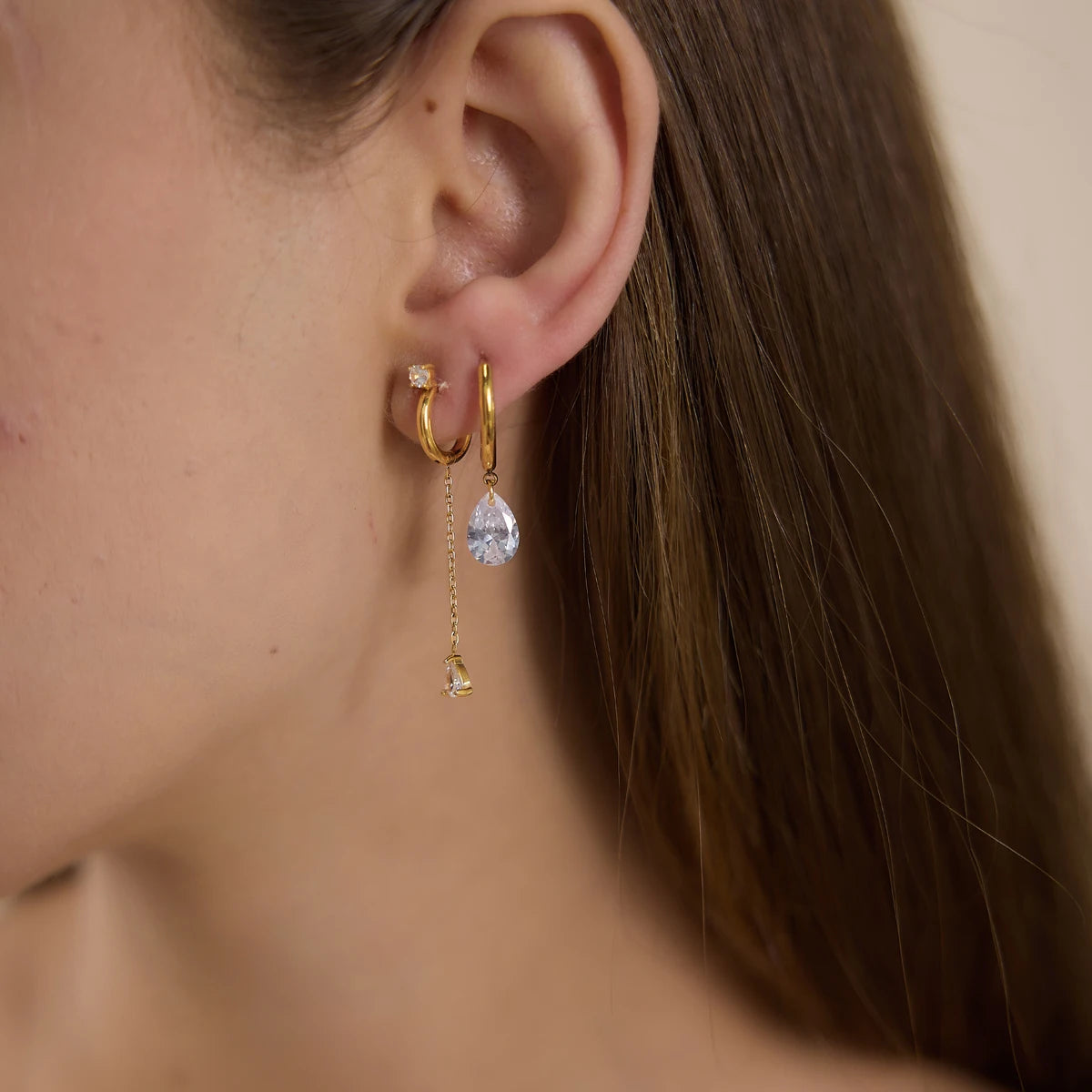 KIKA Classic Water Drop Zircon EarringsPVD Gold Plated Stainless Steel 316L