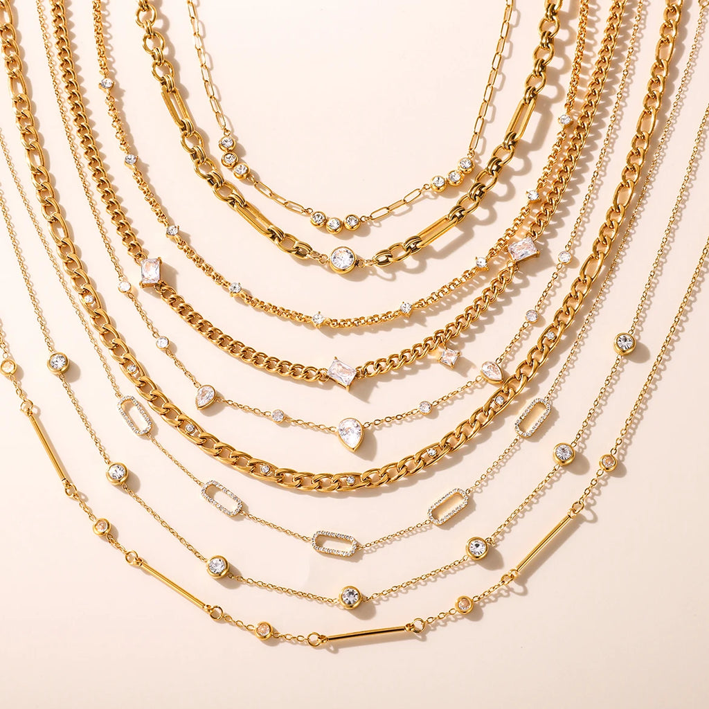 Kika Classic Gold Color White Zircon Chain Necklace
