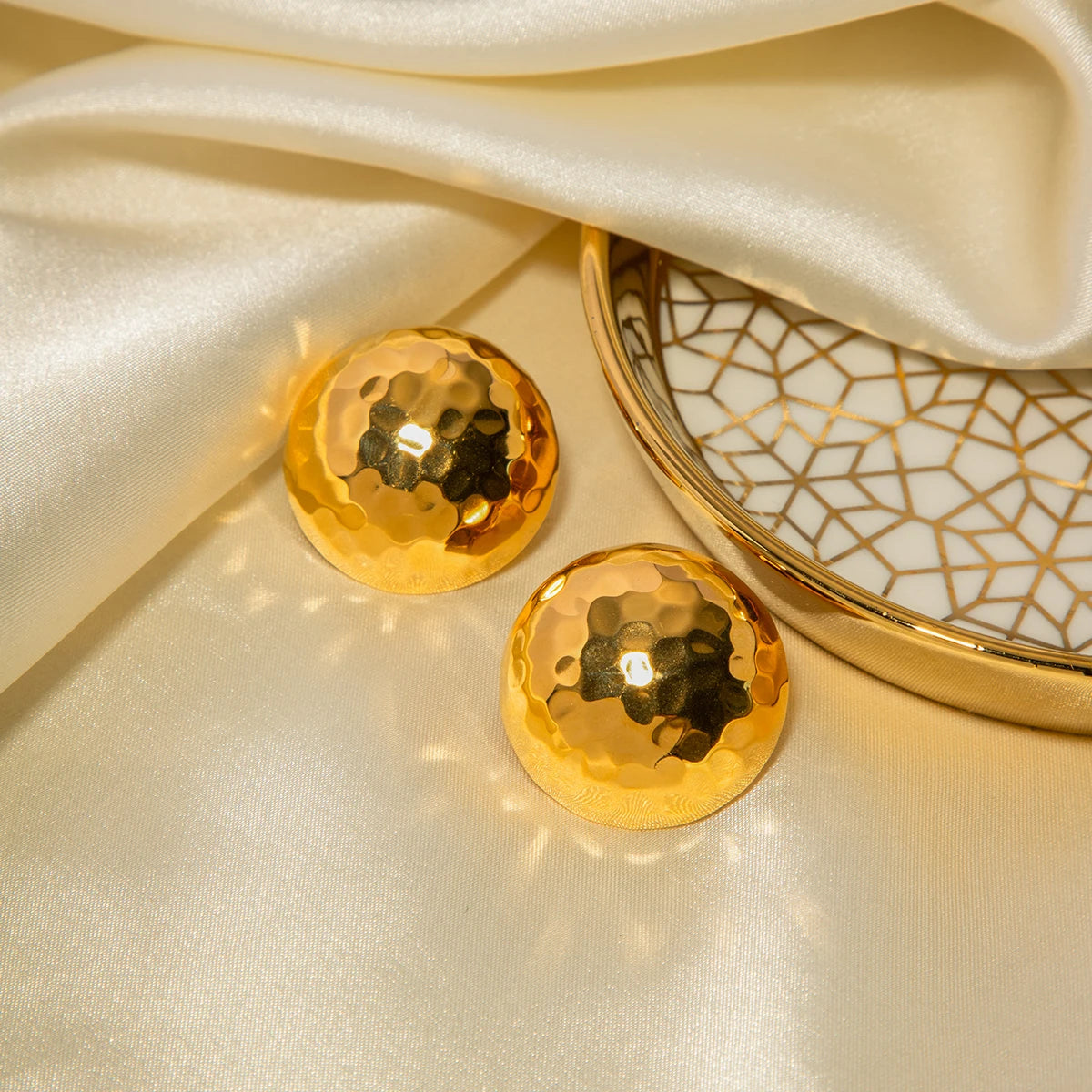 Hammered Hemispherical Earrings and Ear Clips