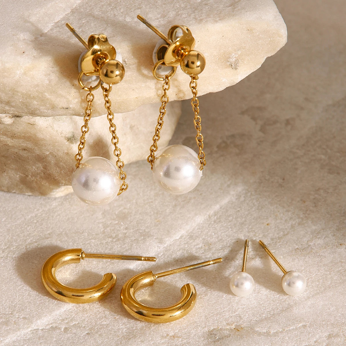 KIKA Handmade Earring Set Pearl C-shaped