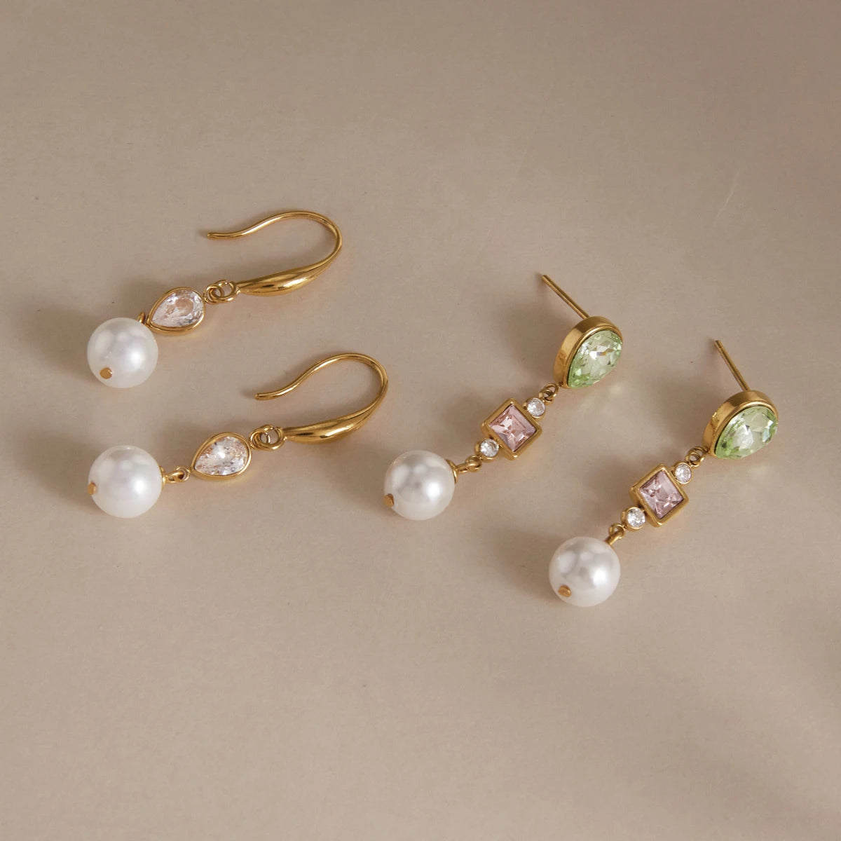 Kika Elegant Imitation Pearl Crystal Drop Earrings For Women 18K Gold PVD Plated Stainless Steel 316L