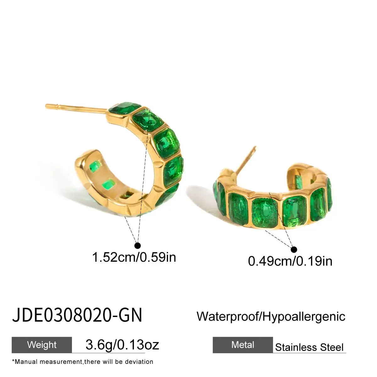 Kika Vintage Geometry Green Zircon Stacked Earrings