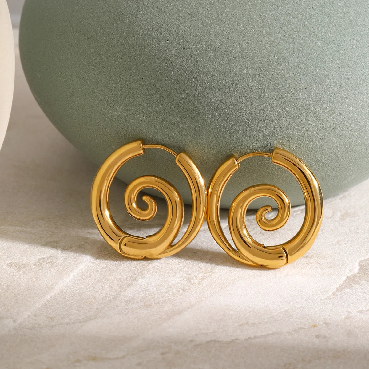 KIKA  Chic Spiral Threaded Stainless Steel 316L Delicate Earrings 18K Gold Plated Metal Smooth Charm Ins