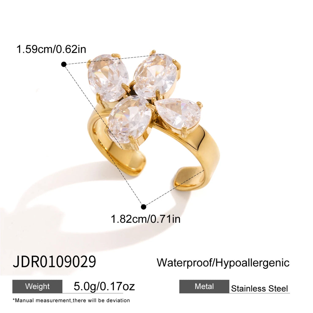 KIKA Delicate Water Drop Oval Zircon Open Rings For Women Waterproof 18K Gold PVD Plated Stainless Steel Rings Fashion Jewelry