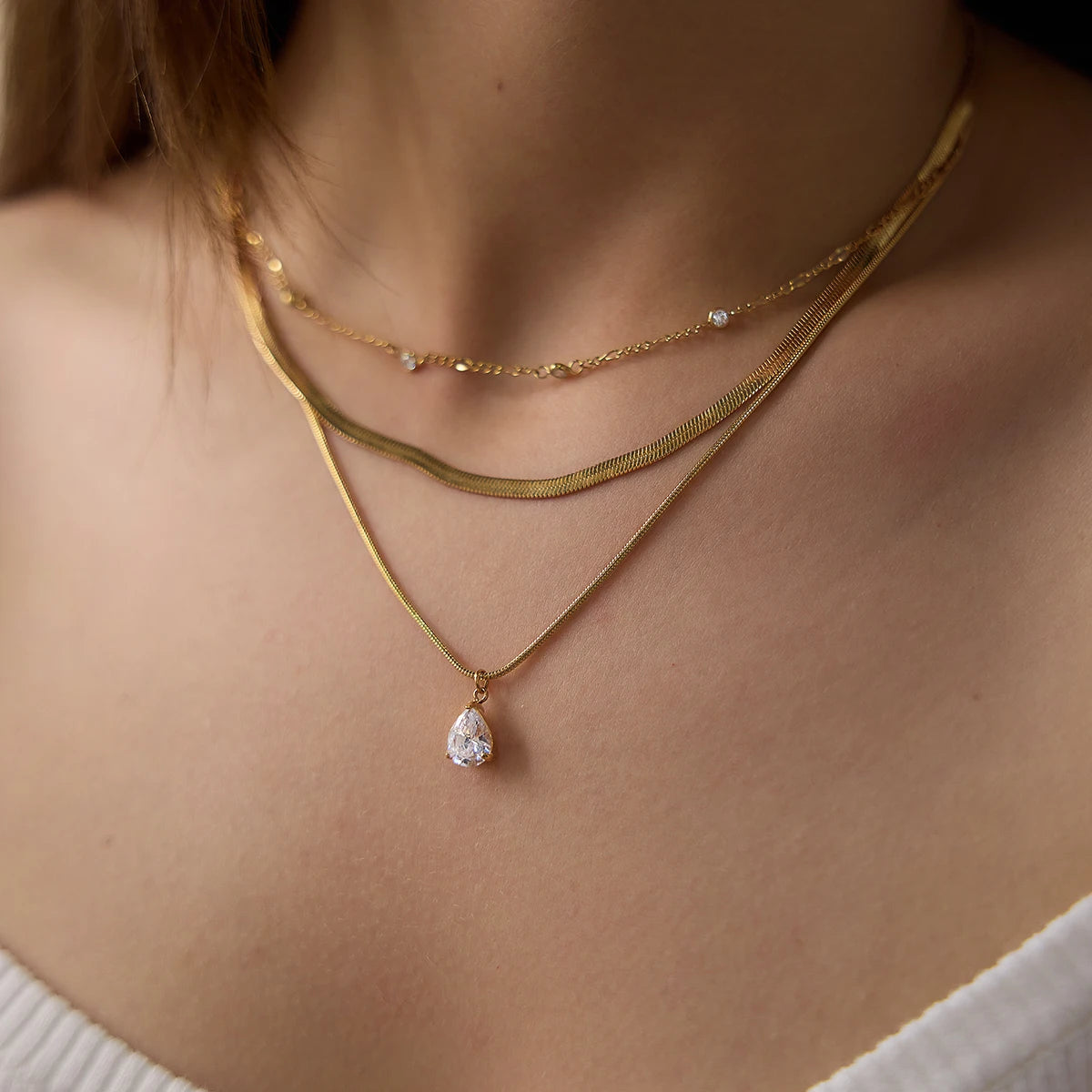 Kika Classic Water Drop Zircon Pendant Necklace