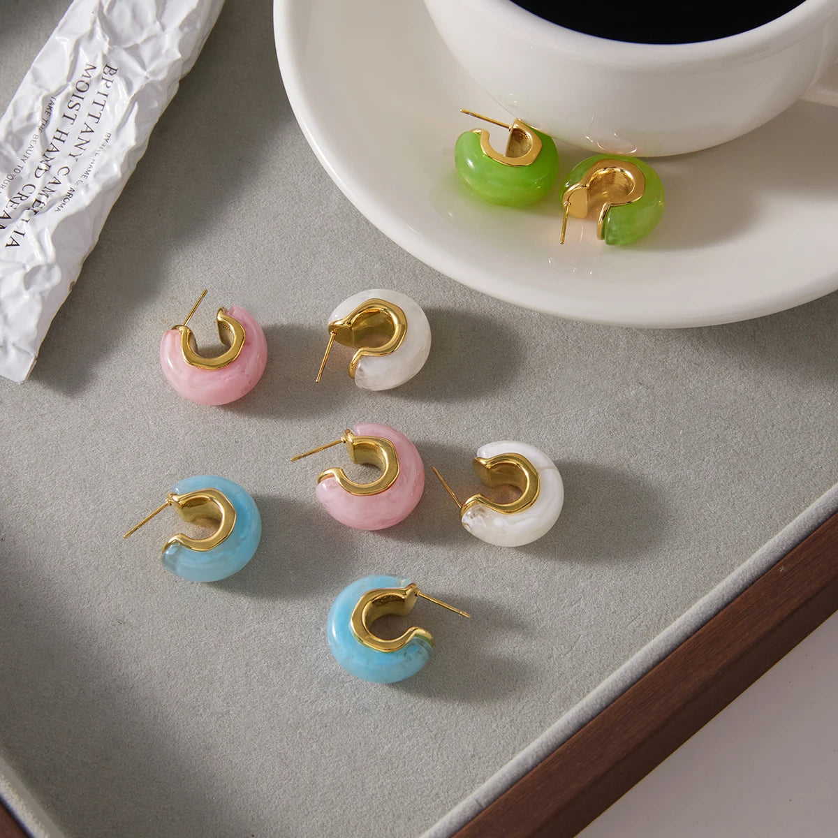 Kika Summer Blue Pink Colorful Resin Irregular C-ring Earrings