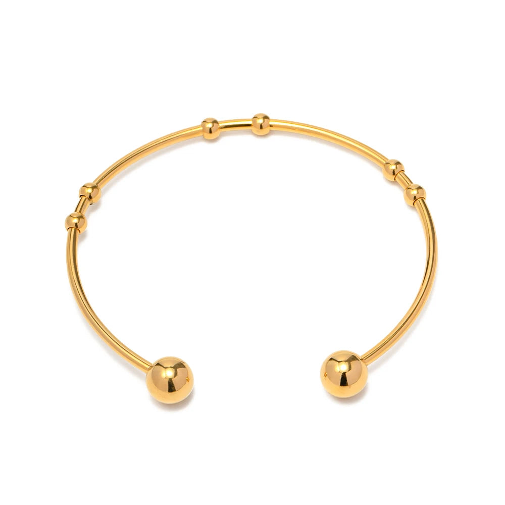 kika Fashion Jewelry 18K Gold Plated Ball Bracelets Stainless Steel Round Bead Ball Cuff Bangle
